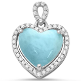 Sterling Silver Natural Larimar and Cz Heart Charm Pendant