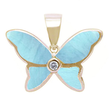 Sterling Silver Yellow Gold Plated Natural Larimar Butterfly Pendant