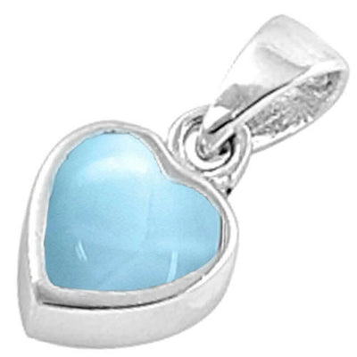 Sterling Silver Natural Larimar Cute Heart Charm Pendant