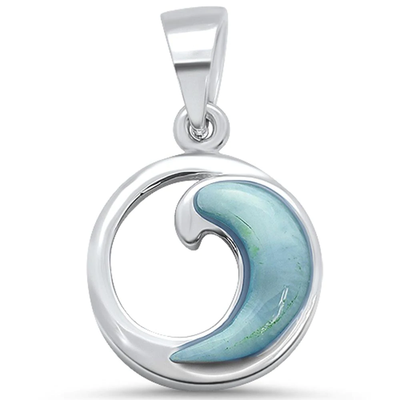 Sterling Silver Natural Larimar Wave Design Pendant
