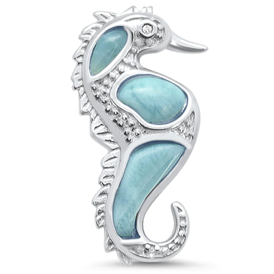 Sterling Silver Natural Larimar Seahorse Pendant