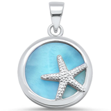 Sterling Silver Natural Round Larimar with Starfish Pendant