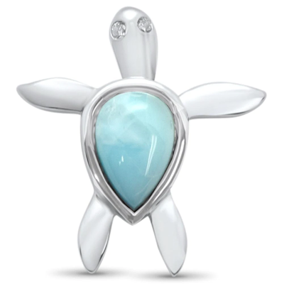 Sterling Silver Natural Larimar Turtle Design Pendant