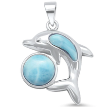 Load image into Gallery viewer, Sterling Silver Natural Larimar Ball and Dolphine Design Pendant