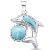 Sterling Silver Natural Larimar Ball and Dolphine Design Pendant