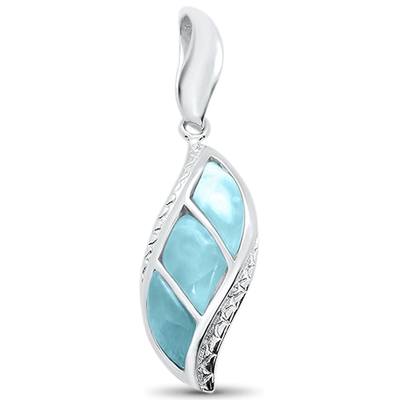 Sterling Silver Natural Larimar Leaf Design Pendant