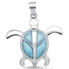 Load image into Gallery viewer, Sterling Silver Natural Larimar Turtle with Peace Sign Design Pendant