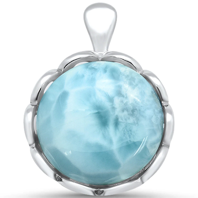 Sterling Silver Natural Larimar Round Pendant