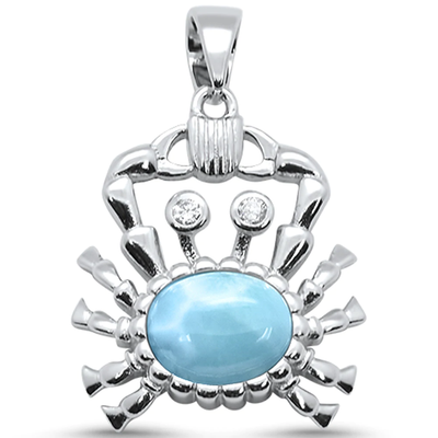 Sterling Silver Natural Larimar Crab Pendant