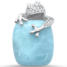 Load image into Gallery viewer, Sterling Silver Natural Larimar and Cz Frog Pendant