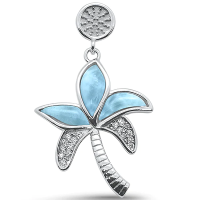 Sterling Silver Natural Larimar Palm Tree Pendant