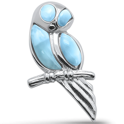 Sterling Silver Natural Larimar Owl Design Pendant