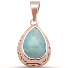 Load image into Gallery viewer, Sterling Silver Yellow Gold Plated Pear Shaped Natural Larimar Teardrop Halo Charm Pendant