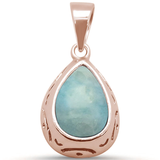Sterling Silver Yellow Gold Plated Pear Shaped Natural Larimar Teardrop Halo Charm Pendant