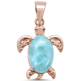 Sterling Silver Rose Gold Plated Turtle Natural Larimar Charm Pendant