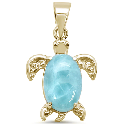 Sterling Silver Yellow Gold Plated Turtle Natural Larimar Charm Pendant