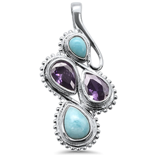 Load image into Gallery viewer, Sterling Silver Natural Larimar Pear and Amethyst Charm Pendant