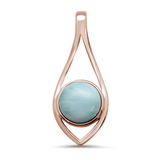 Sterling Silver Rose Gold Plated Round Modern Natural Larimar Pendant