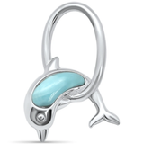 Sterling Silver Natural Larimar Dolphin Jumping Hoops Charm Pendant