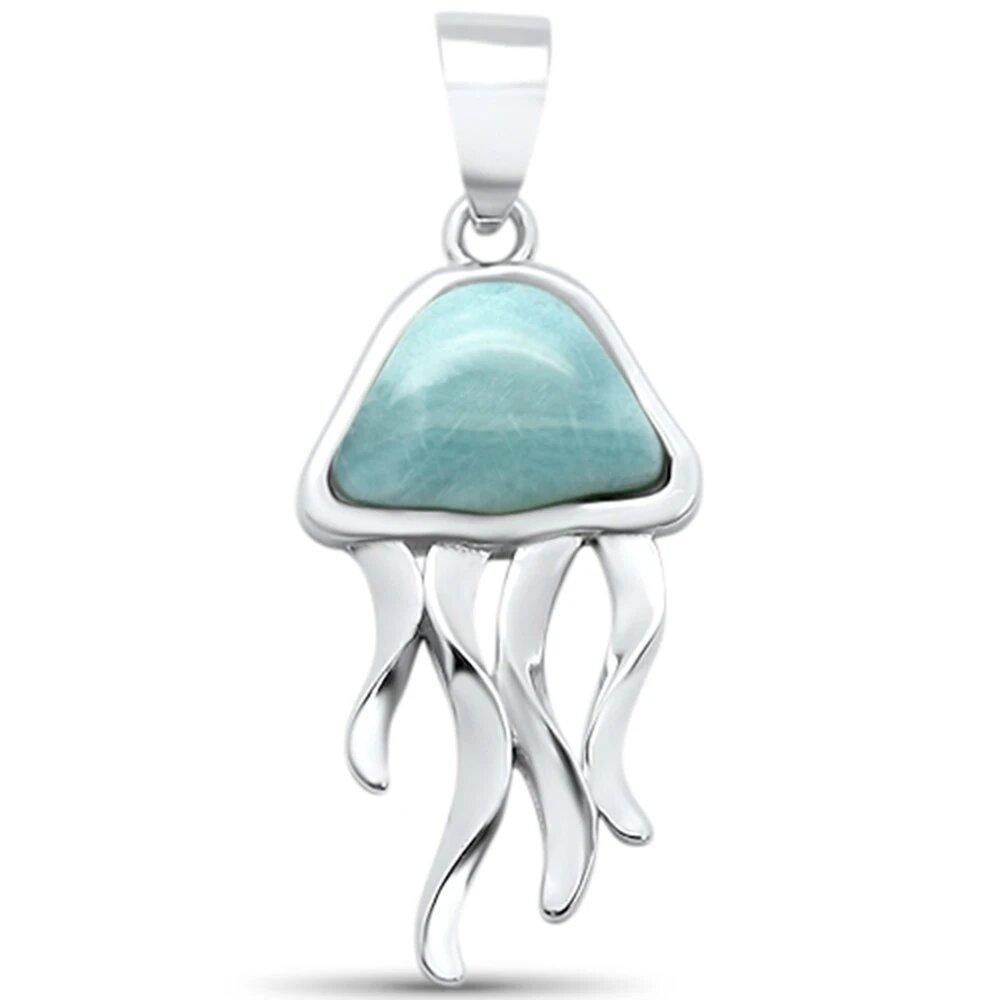Sterling Silver Natural Larimar Jellyfish Pendant