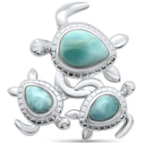 Sterling Silver Natural Larimar Turtle Family Charm Pendant