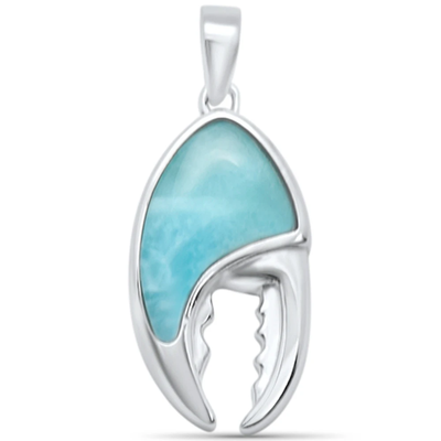 Sterling Silver Natural Larimar Lobster Crab Claw Charm Pendant