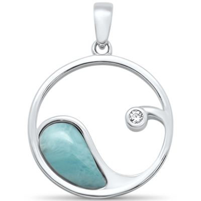 Sterling Silver Natural Larimar Ocean Wave Charm Pendant