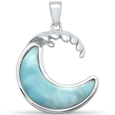 Sterling Silver Natural Larimar Wave Wipe out Charm Pendant