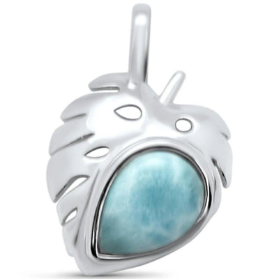 Sterling Silver Natural Larimar Leaf Charm Pendant
