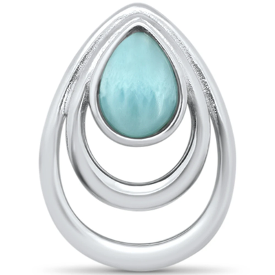 Sterling Silver Natural Larimar Pear Shape Slide Charm Pendant