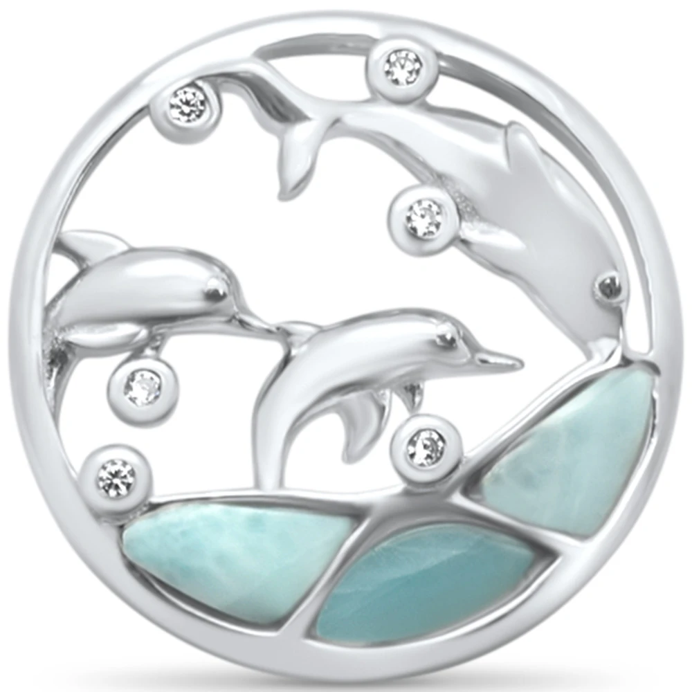 Sterling Silver Natural Larimar Dolphin Ocean Charm Pendant