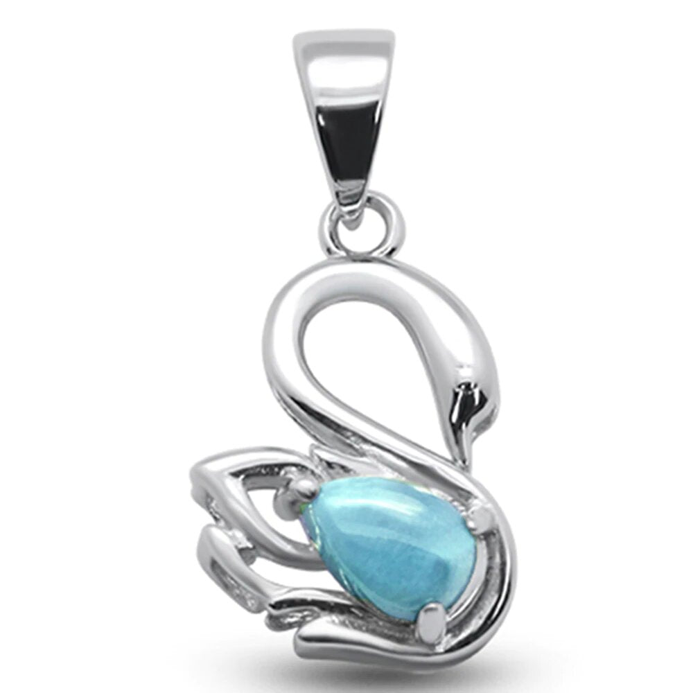 Sterling Silver Natural Larimar Swan Pendant