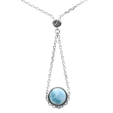 Sterling Silver Natural Larimar Drop Dangle Pendant Necklace 16-18 inch Extension