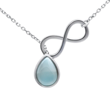 Sterling Silver Natural Larimar Infinity Sign Pendant Necklace 16-18 inch Extension