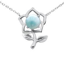 Load image into Gallery viewer, Sterling Silver Natural Larimar Flower Pendant Pendant Necklace 16-18 inch Extension