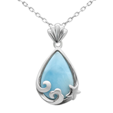 Sterling Silver Natural Larimar Pear Shaped Pendant Necklace 16-18 inch Extension