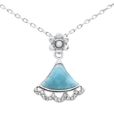 Sterling Silver Natural Larimar Pendant Necklace 16-18 inch Extension