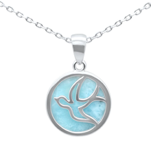 Load image into Gallery viewer, Sterling Silver Natural Larimar Flying Bird Pendant Necklace 16-18 inch Extension
