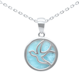 Sterling Silver Natural Larimar Flying Bird Pendant Necklace 16-18 inch Extension