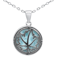 Load image into Gallery viewer, Sterling Silver Natural Larimar Maple Leaf Pendant Necklace 16-18 inch Extension