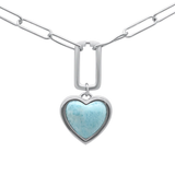 Sterling Silver Natural Larimar Heart Shaped Pendant Necklace 16-18 inch Extension