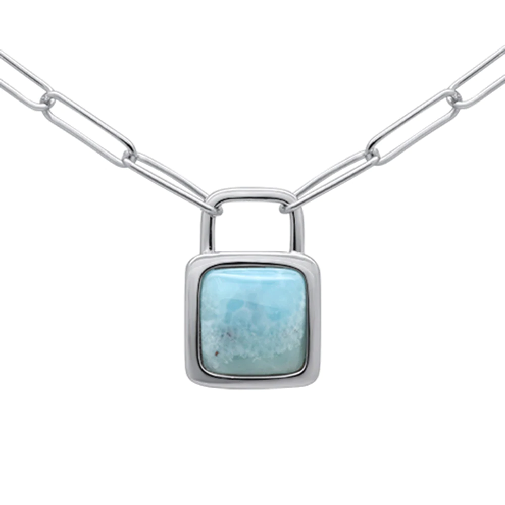Sterling Silver Natural Larimar Pendant Necklace 16-18 inch Extension