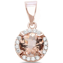 Load image into Gallery viewer, Sterling Silver Rose Gold Plated Round Morganite and Cubic Zirconia Pendant