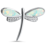 Sterling Silver White Opal and Cubic Zirconia Dragon Fly Pendant