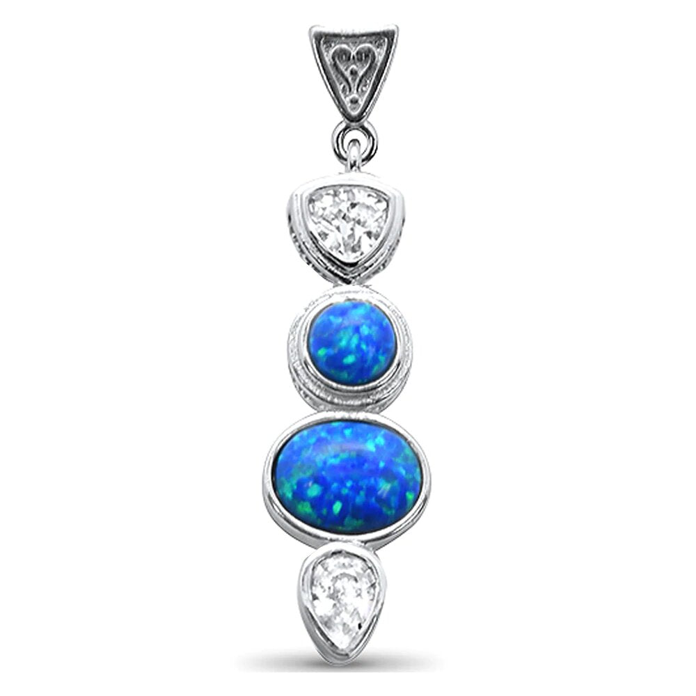 Sterling Silver Blue Opal and CZ Pendant