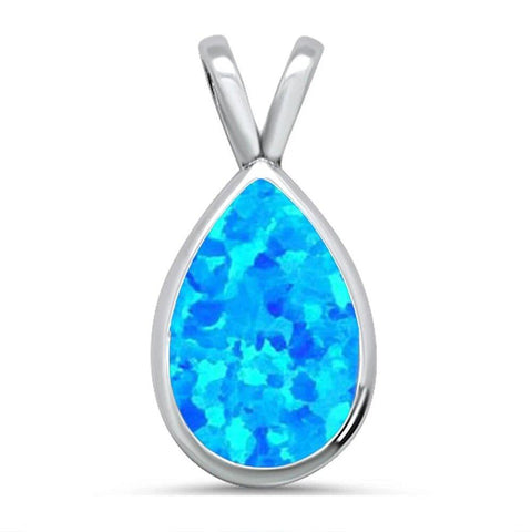 Sterling Silver Elegant Pear Shaped Blue Opal Pendant