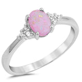 Sterling Silver Oval Pink Opal and Round Cz Ring