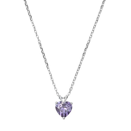 Sterling Silver W/ CZ Heart Solitaire Necklace