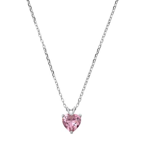 Sterling Silver W/ CZ  Heart Solitaire Necklace