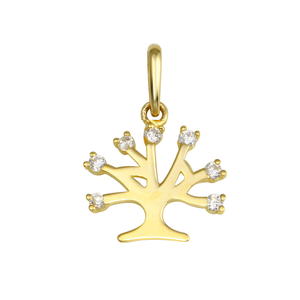 14K Yellow Gold Tree of Life CZ Pendant,Approx. Gram Weight- 0.32 grams